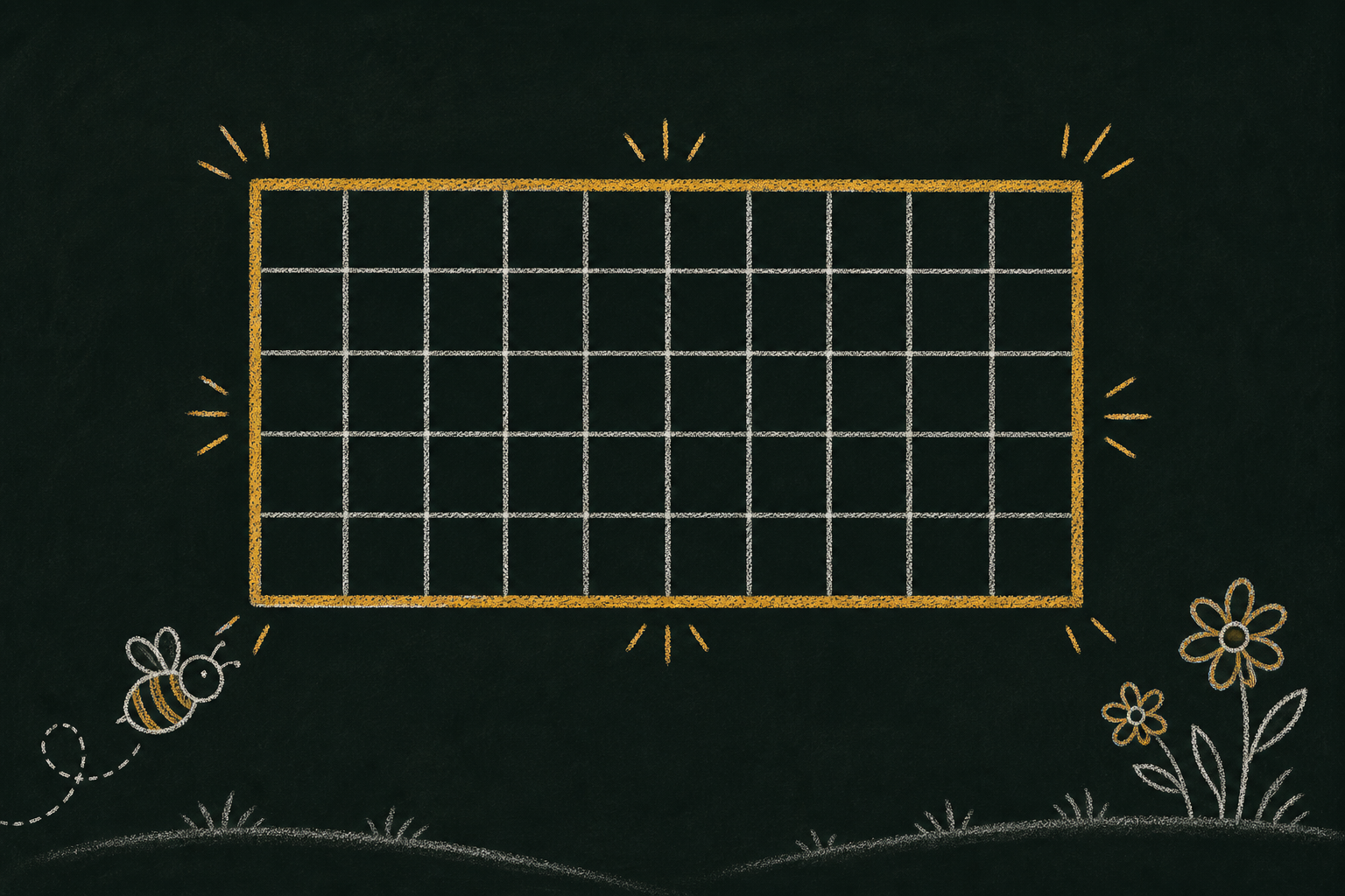 Chalk illustration of a rectangle with honey-gold edge tracing and pale chalk unit squares inside.