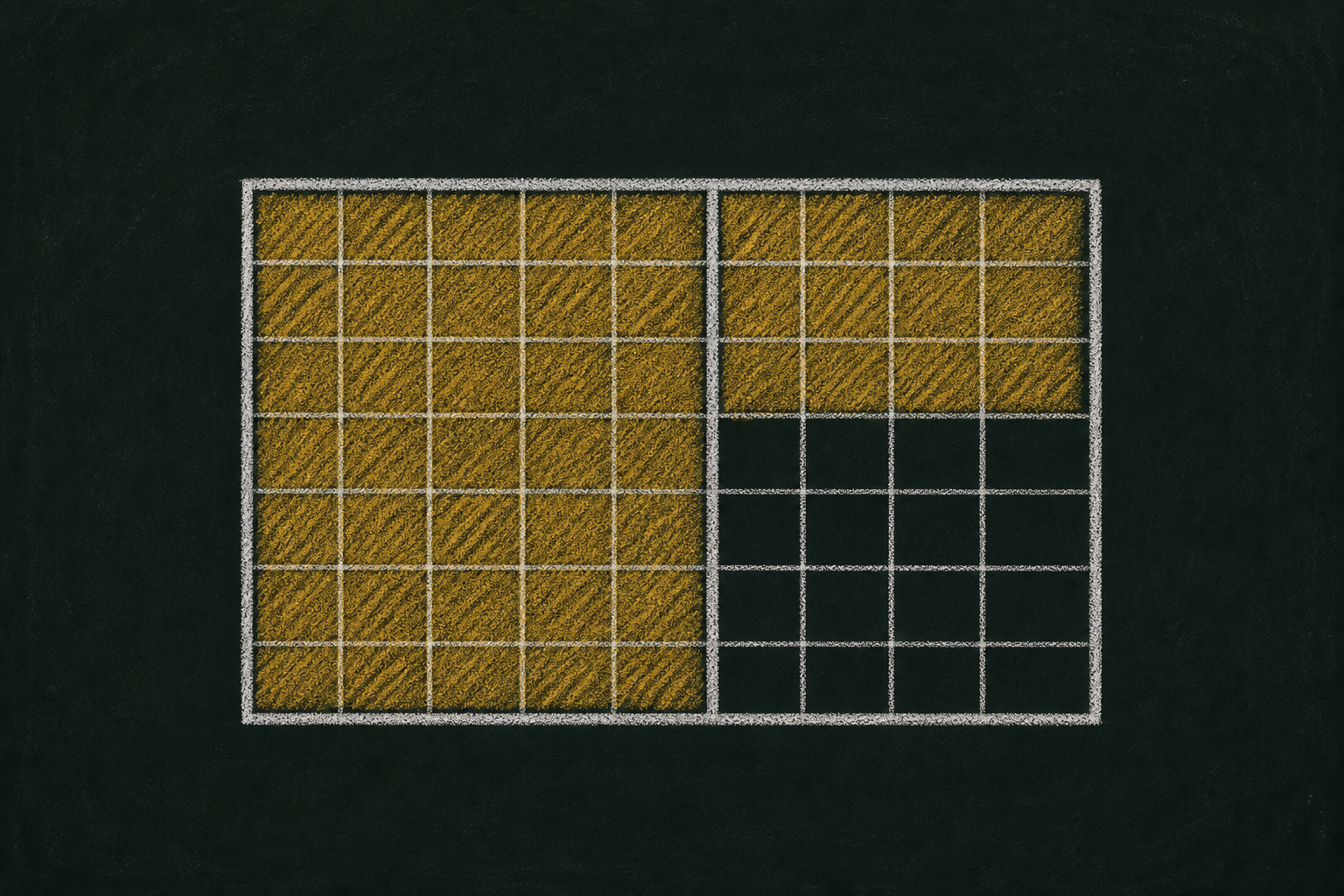 Chalk illustration of a rectangle partitioned into two area sections with honey-gold highlights.